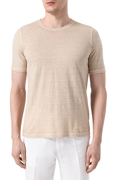 Футболка из хлопка и льна 120% LINO бежевого цвета по цене 17550 руб., арт. 32ALIM7186/G308/S01, фото 3 Футболка из хлопка и льна 120% LINO, арт. 32ALIM7186/G308/S01, фото 3
