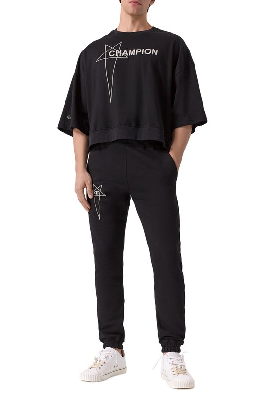 Хлопковая футболка Rick Owens x Champion Rick Owens CM01E1677/CHJG Чёрный  CM01E1677/CHJG Фото 2