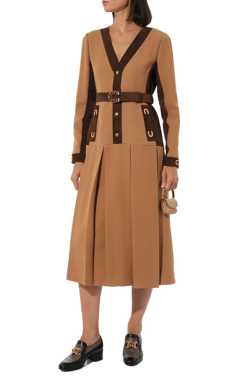 Платье из шелка и шерсти GUCCI коричневого цвета по цене 648000 руб., арт. 597185 Z8AGE, фото 2 Платье из шелка и шерсти GUCCI, арт. 597185 Z8AGE, фото 2
