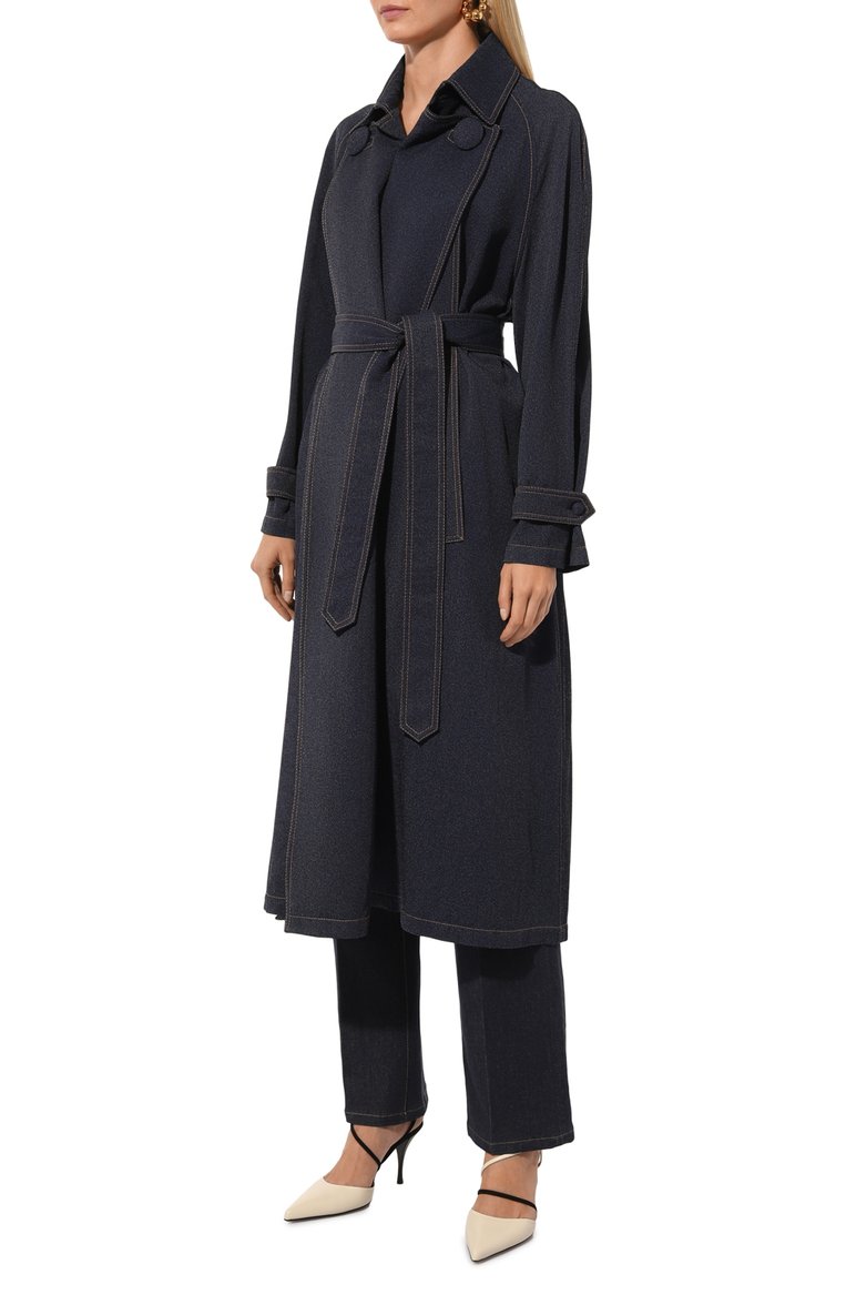 Женский джинсовый плащ GIORGIO ARMANI темно-синего цвета, арт. 0SH0L042/T00G8 | Фото 3 (Рукава: Длинные; Стили: Кэжуэл; Материал внешний: Вискоза, Деним; Длина (верхняя одежда): Длинные; Кросс-КТ: Деним, Куртка)