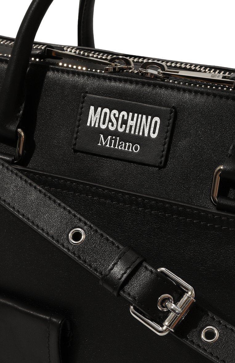 Мужская портфель biker MOSCHINO черного цвета, арт. A7448/8002 | Фото 3 (Материал сплава: Проставлено; Драгоценные камни: Проставлено; Ремень/цепочка: На ремешке; Размер: large; Материал: Натуральная кожа; Сумки-технические: Портфели)