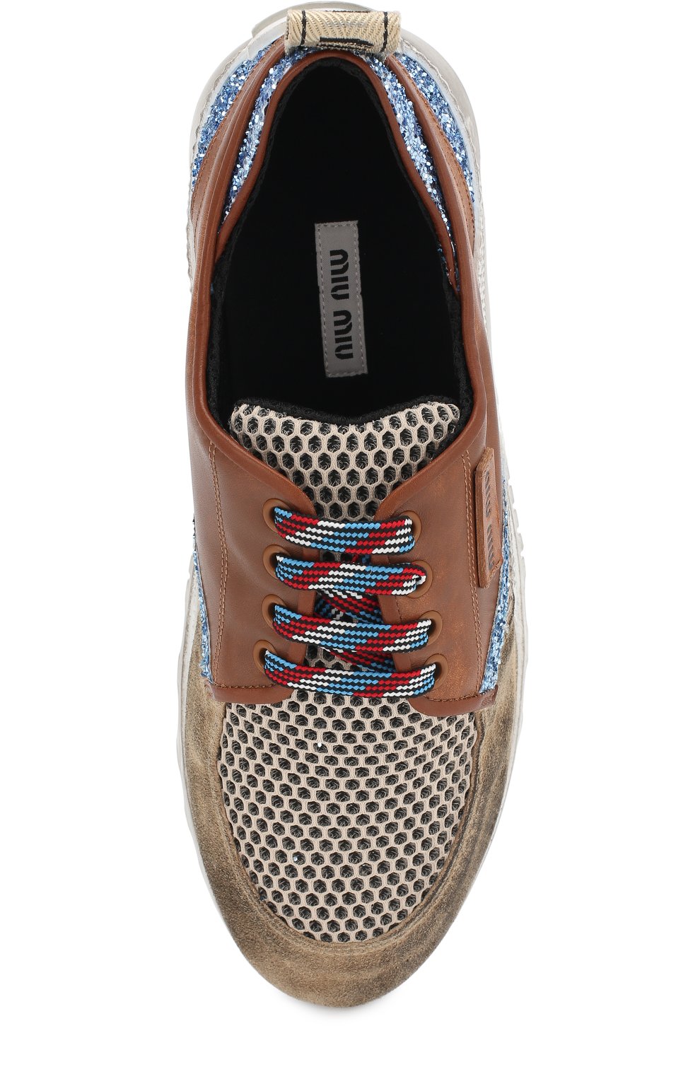 Комбинированные кроссовки с глиттером на шнуровке MIU MIU, арт. 5E910B/3KFR, фото 5