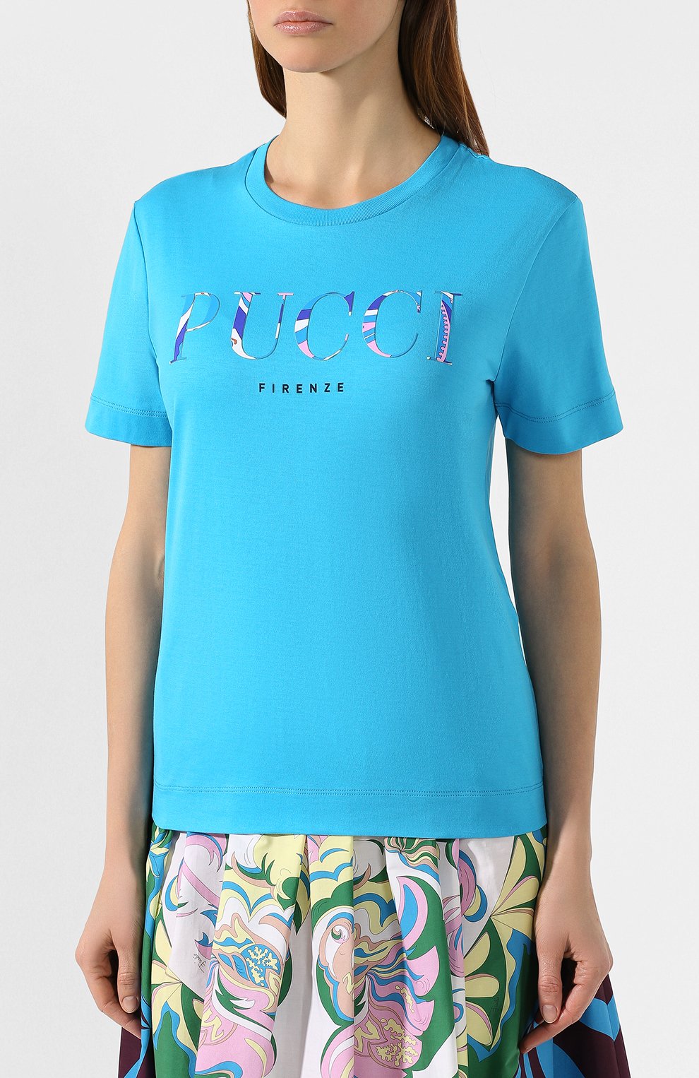 Хлопковая футболка EMILIO PUCCI синего цвета по цене 20600 руб., арт. 0EJP73/0E987, фото 3 Хлопковая футболка EMILIO PUCCI, арт. 0EJP73/0E987, фото 3