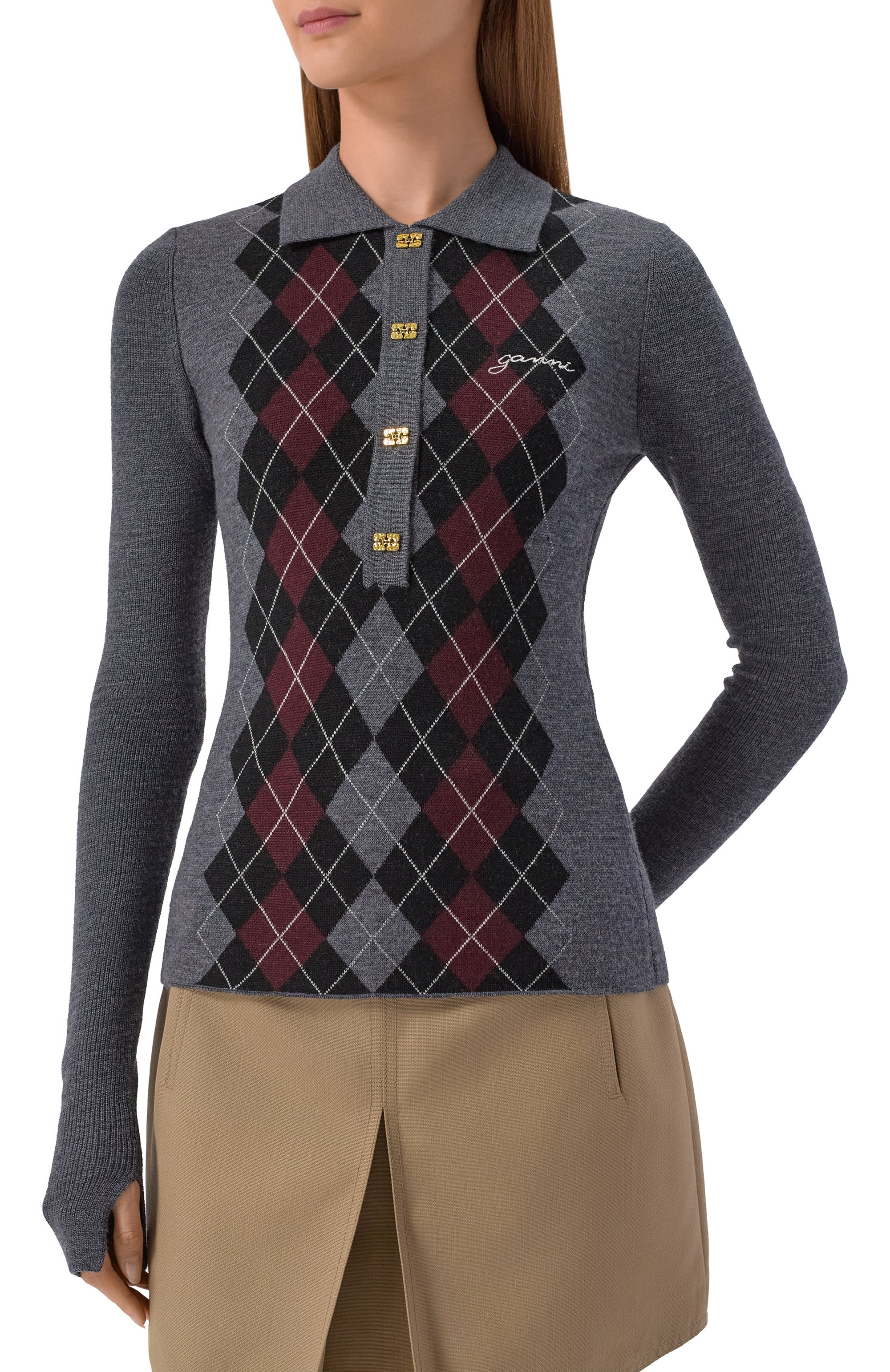 Шерстяное поло GANNI серого цвета по цене 36950 руб., арт. K2314, фото 3 Шерстяное поло GANNI, арт. K2314, фото 3