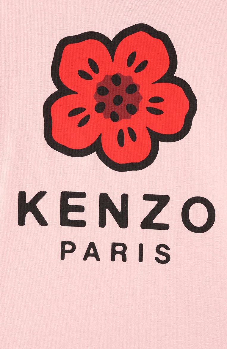 Детская хлопковая футболка KENZO светло-розового цвета, арт. K61058 | Фото 3 (Рукава: Короткие; Материал внешний: Хлопок; Девочки Кросс-КТ: футболка-одежда; Ростовка одежда: 7 лет | 122 см, 2 года | 92 см, 12 лет | 152 см, 9 лет | 134 см, 4 года | 104 см, 3 года | 98 см, 5 лет | 110 см)