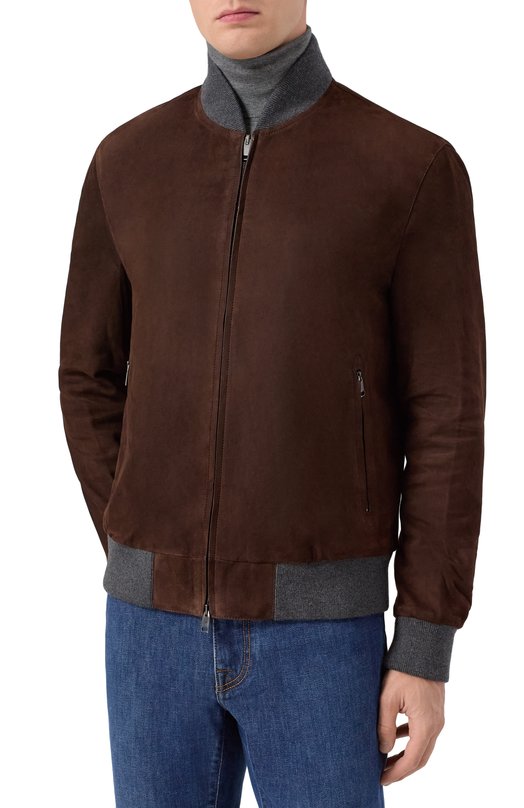 Замшевый бомбер Brioni PLAD0L/PB713 Коричневый  PLAD0L/PB713 Фото 3