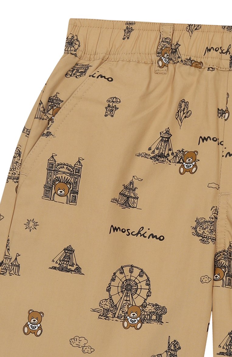 Детские хлопковые шорты MOSCHINO бежевого цвета, арт. HUQ024/LLB47/4-8 | Фото 3 (Материал внешний: Хлопок; Нос: Не проставлено; Случай: Повседневный; Тематический товар: Teddy Bear; Автоматизация состава: Проставлено; Ростовка одежда: 6 лет | 116 см, 4 года | 104 см, 8 лет | 128 см, 5 лет | 110 см)