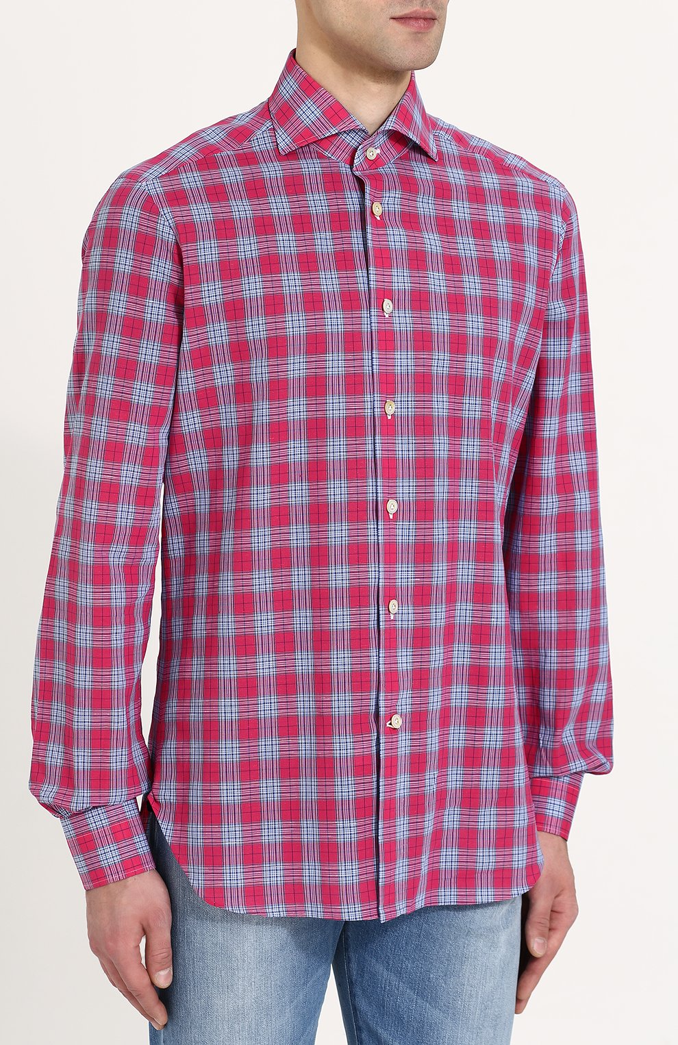 Хлопковая рубашка в клетку KITON, арт. UCMH0624810000, фото 3