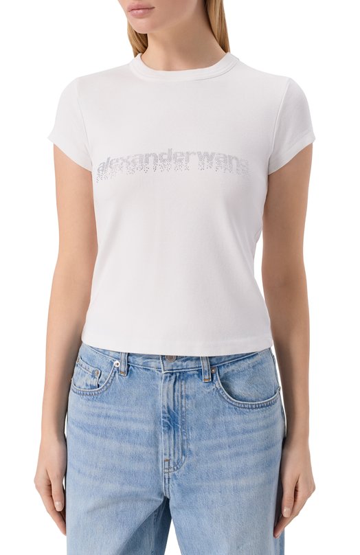 Футболка с отделкой стразами Alexander Wang 1CC1261209 Белый  1CC1261209 Фото 3