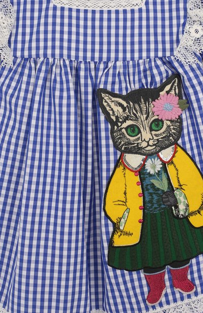 Хлопковое мини-платье свободного кроя с аппликацией и кружевной отделкой GUCCI, арт. 491911/ZB220, фото 3