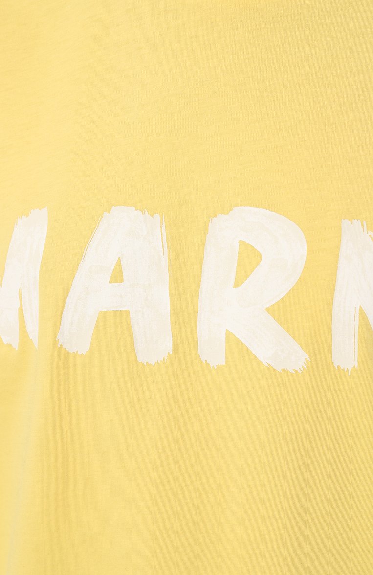 Женская хлопковая футболка MARNI желтого цвета, арт. THJET49EPH/USCS11 | Фото 5 (Длина (для топов): Стандартные; Материал внешний: Хлопок; Стили: Кэжуэл; Принт: С принтом; Рукава: Короткие)