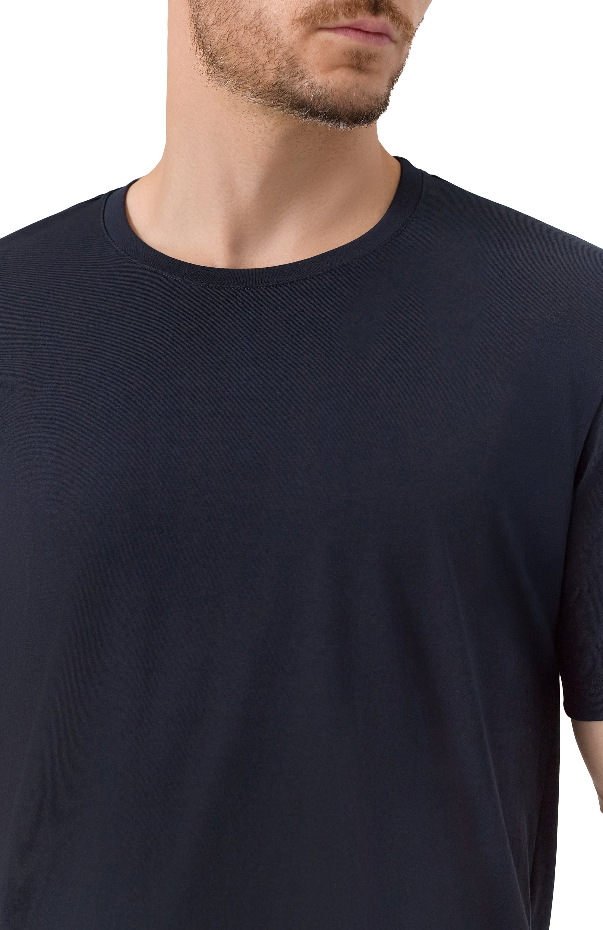 Хлопковая футболка HANRO темно-синего цвета по цене 9660 руб., арт. 075050., фото 5 Хлопковая футболка HANRO, арт. 075050., фото 5