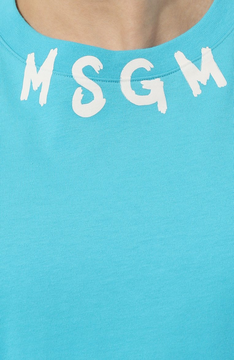 Мужская хлопковая футболка MSGM голубого цвета, арт. 3640MM118/247002 | Фото 5 (Рукава: Короткие; Длина (для топов): Стандартные; Принт: С принтом; Материал сплава: Проставлено; Материал внешний: Хлопок; Стили: Спорт-шик; Драгоценные камни: Проставлено)