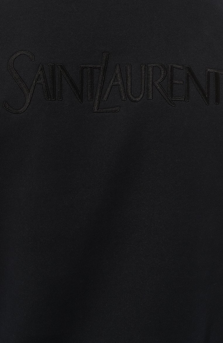 Мужской хлопковый свитшот SAINT LAURENT темно-синего цвета, арт. 754513/Y36SW | Фото 5 (Рукава: Длинные; Материал сплава: Проставлено; Материал внешний: Хлопок; Длина (для топов): Стандартные; Драгоценные камни: Проставлено; Принт: Без принта; Мужское Кросс-К�Т: свитшот-одежда; Стили: Спорт-шик)