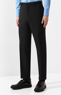 Мужские шерстяные брюки  PRADA черного цвета, арт. UPA841-D39-F0002 | Фото 3 (Статус проверки: Проверена категория, Проверено; Материал внешний: Шерсть; Длина (брюки, джинсы): Стандартные; Случай: Формальный; Стили: Классический)
