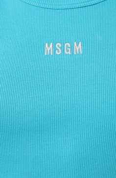 Женская хлопковая майка MSGM бирюзового цвета, арт. 3641MDT82/247108 | Фото 5 (Длина (для топов): Стандартные; Материал сплава: Проставлено; Материал внешний: Хлопок; Стили: Спорт-шик; Драгоценные камни: Проставлено)