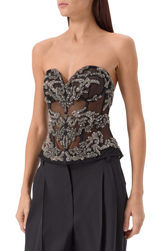 Топ с отделкой стразами и пайетками Zuhair Murad PTP25015/EM0R005 Чёрный  PTP25015/EM0R005 Фото 3