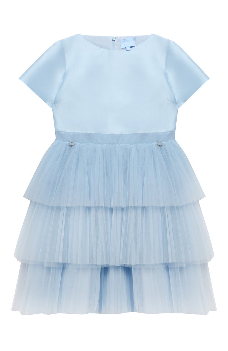 Детское платье LANVIN голубого цвета, арт. 4L1611/LA960/10-14 | Фото 1 (Материал внешний: Синтетический материал; Рукава: Короткие; Материал подклада: Хлопок; Статус проверки: Проверена категория; Девочки Кросс-КТ: Платье-одежда; Случай: Вечерний; Ювелирные украшения: Назначено; Драгоценные камни: Проставлено; Материал сплава: Проставлено)