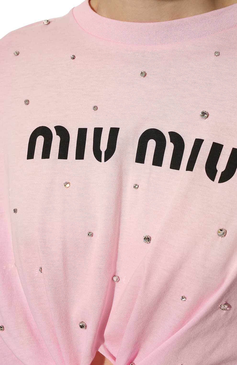 Хлопковый лонгслив MIU MIU светло-розового цвета по цене 130000 руб., арт. MJL763-1ZFS-F0028, фото 5 Хлопковый лонгслив MIU MIU, арт. MJL763-1ZFS-F0028, фото 5