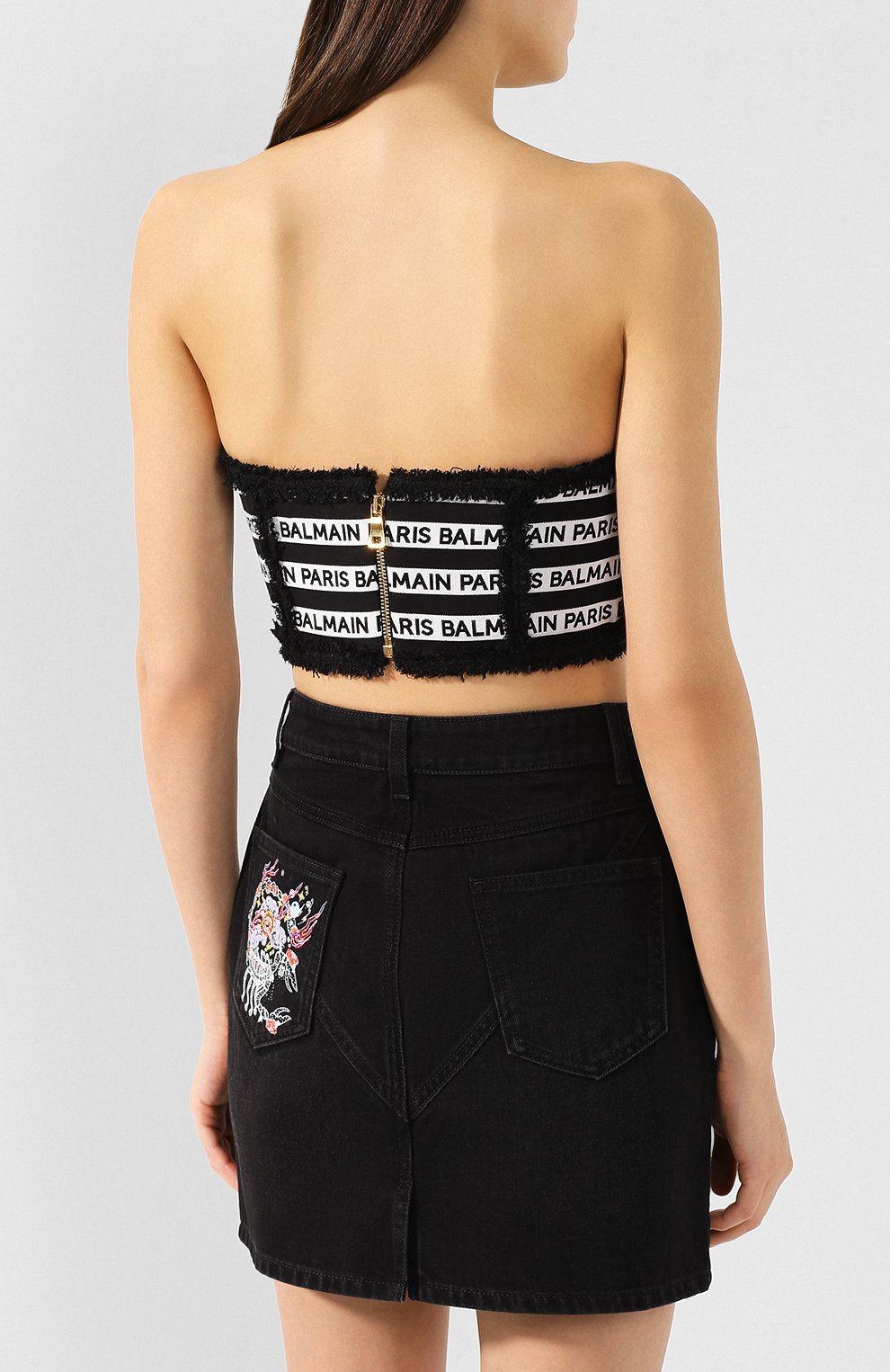 Хлопковый топ BALMAIN черно-белого цвета по цене 298000 руб., арт. RF10915/C057, фото 4 Хлопковый топ BALMAIN, арт. RF10915/C057, фото 4