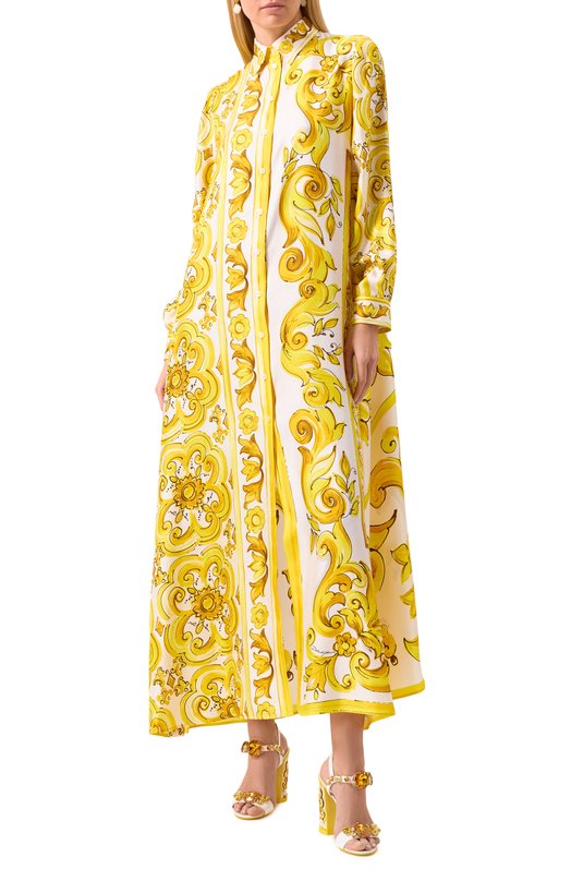Шелковое платье Dolce & Gabbana F6JDET/HI1TK Жёлтый  F6JDET/HI1TK Фото 3