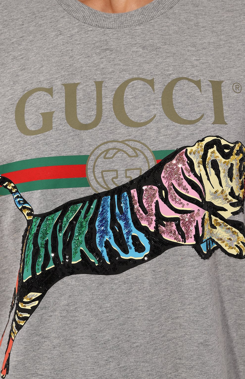 Хлопковая футболка GUCCI серого цвета по цене 99360 руб., арт. 539081 XJASJ, фото 5 Хлопковая футболка GUCCI, арт. 539081 XJASJ, фото 5