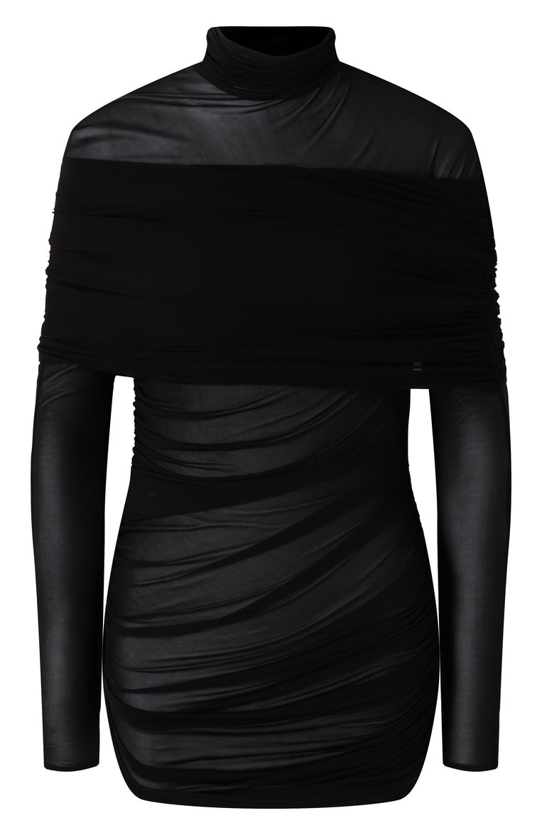 Женский топ из вискозы MUGLER черного цвета, арт. 25P3T007366011 | Фото 1 (Рукава: Длинные; Длина (для топов): Стандартные; Материал внешний: Вискоза; Стили: Гламурный; Кросс-КТ: костюм)