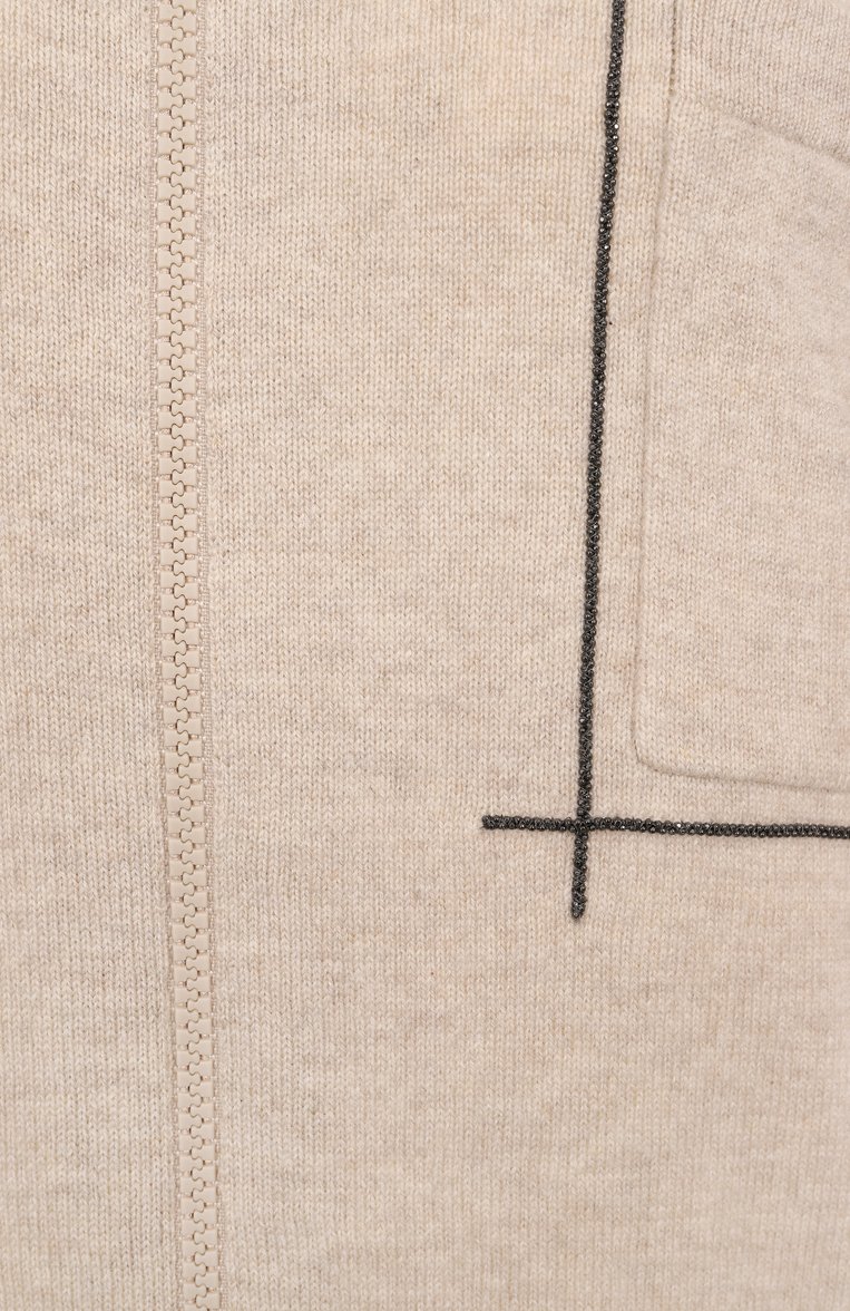 Женский кардиган из шерсти и кашемира BRUNELLO CUCINELLI бежевого цвета, арт. M16244706 | Фото 6 (Длина (для топов): Стандартные; Материал внешний: Шерсть, Кашемир; Рукава: Длинные; Женское Кросс-КТ: Кардиган-одежда, кардиган-трикотаж; Стили: Спорт-шик; Застежка: Молния)