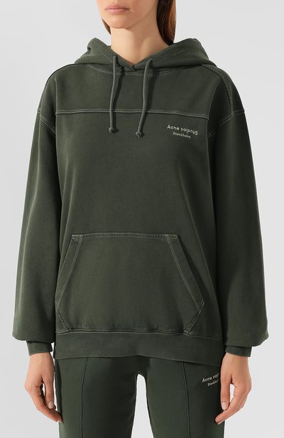 Хлопковое худи ACNE STUDIOS зеленого цвета по цене 21350 руб., арт. AI0035, фото 3 Хлопковое худи ACNE STUDIOS, арт. AI0035, фото 3