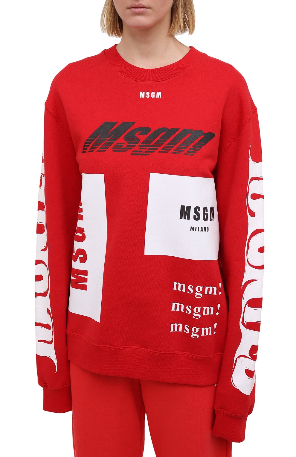 Хлопковый свитшот MSGM красного цвета по цене 15200 руб., арт. 2940MM186 207599/CG, фото 3 Хлопковый свитшот MSGM, арт. 2940MM186 207599/CG, фото 3