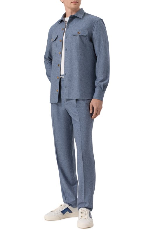 Шерстяные брюки Brunello Cucinelli M038PE1710 Голубой  M038PE1710 Фото 2