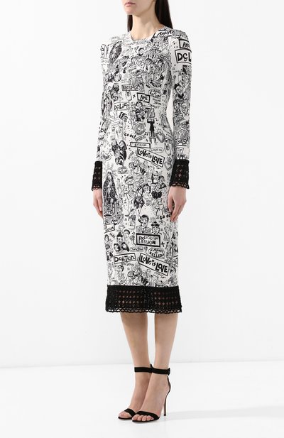 Платье с принтом DOLCE & GABBANA белого цвета по цене 385500 руб., арт. F6D6KT/FS8B6, фото 3 Платье с принтом DOLCE & GABBANA, арт. F6D6KT/FS8B6, фото 3