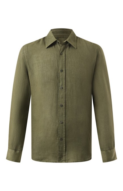 Мужская льняная рубашка 120% LINO хаки цвета, арт. 32ALIM19RS/0115/S00 | Фото 1 (Длина (для топов): Стандартные; Материал внешний: Лен; Драгоценные камни: Проставлено; Материал сплава: Проставлено; Рукава: Длинные)