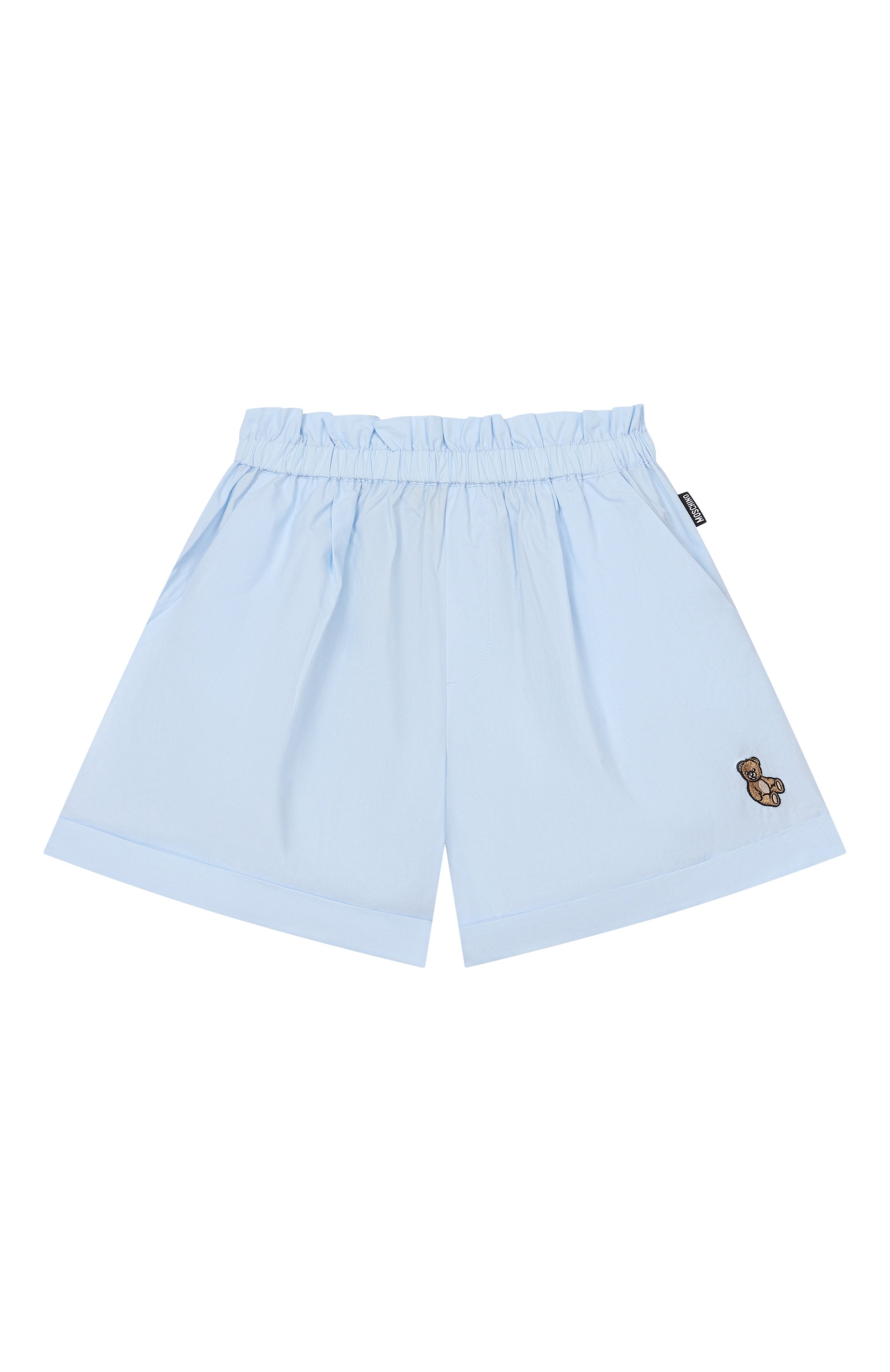 Хлопковые шорты MOSCHINO голубого цвета по цене 16450 руб., арт. HDQ01Y/LLA10, фото 1 Хлопковые шорты MOSCHINO, арт. HDQ01Y/LLA10, фото 1