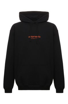 Мужской хлопковое худи VETEMENTS черного цвета, арт. UE64HD130B | Фото 1 (Рукава: Длинные; Материал внешний: Хлопок; Длина (для топов): Стандартные; Материал сплава: Проставлено; Драгоценные камни: Проставлено; Принт: С принтом; Стили: Кэжуэл; Мужское Кросс-КТ: Худи-одежда)