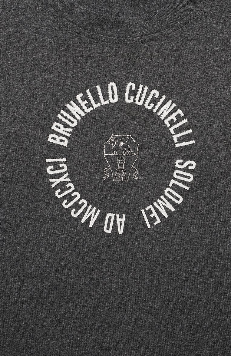Детская хлопковый лонгслив BRUNELLO CUCINELLI темно-серого цвета, арт. B0T81T454A | Фото 3 (Рукава: Длинные; Материал внешний: Хлопок; Девочки Кросс-КТ: Лонгслив-одежда; Ростовка одежда: 4 года | 104 см, 6 лет | 116 см)