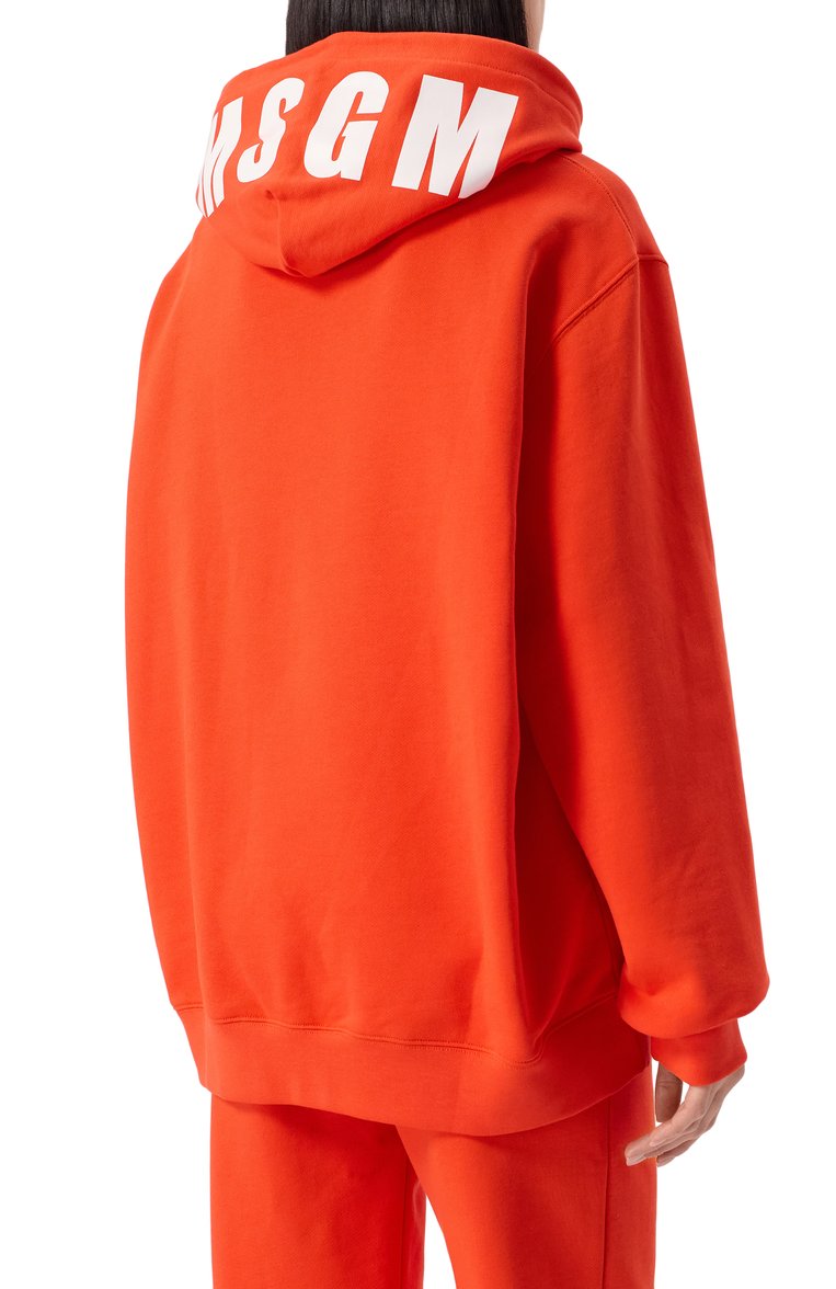Женский хлопковое худи MSGM красного цвета, арт. 3841MDM535/257000 | Фото 4 (Рукава: Длинные; Длина (для топов): Стандартные; Материал внешний: Хлопок; Женское Кросс-КТ: Худи-одежда; Стили: Спорт-шик)