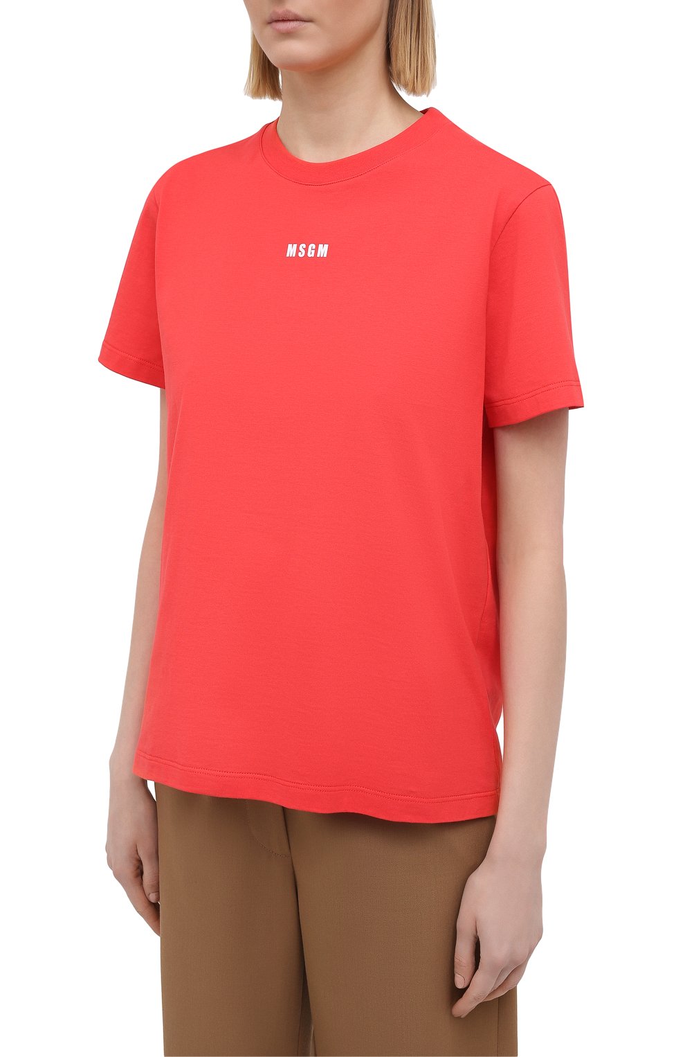 Хлопковая футболка MSGM красного цвета по цене 9950 руб., арт. 3041MDM100 217298, фото 3 Хлопковая футболка MSGM, арт. 3041MDM100 217298, фото 3