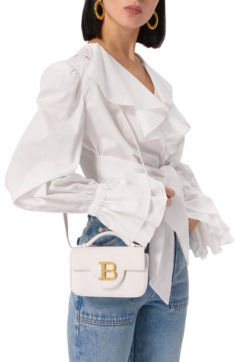 Женская сумка b-buzz mini BALMAIN белого цвета, арт. EN1DG811/LP0S | Фото 2 (Материал сплава: Проставлено; Ремень/цепочка: На ремешке; Драгоценные камни: Проставлено; Материал: Натуральная кожа; Размер: mini)