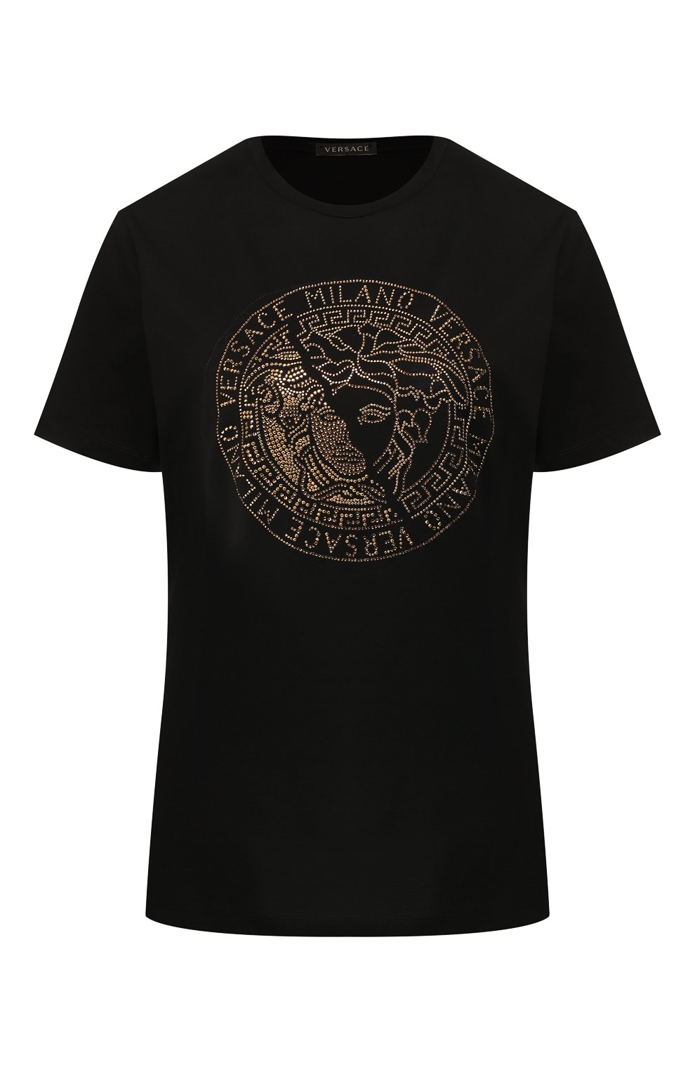Хлопковая футболка VERSACE черного цвета по цене 56650 руб., арт. A83866/A201952, фото 1 Хлопковая футболка VERSACE, арт. A83866/A201952, фото 1