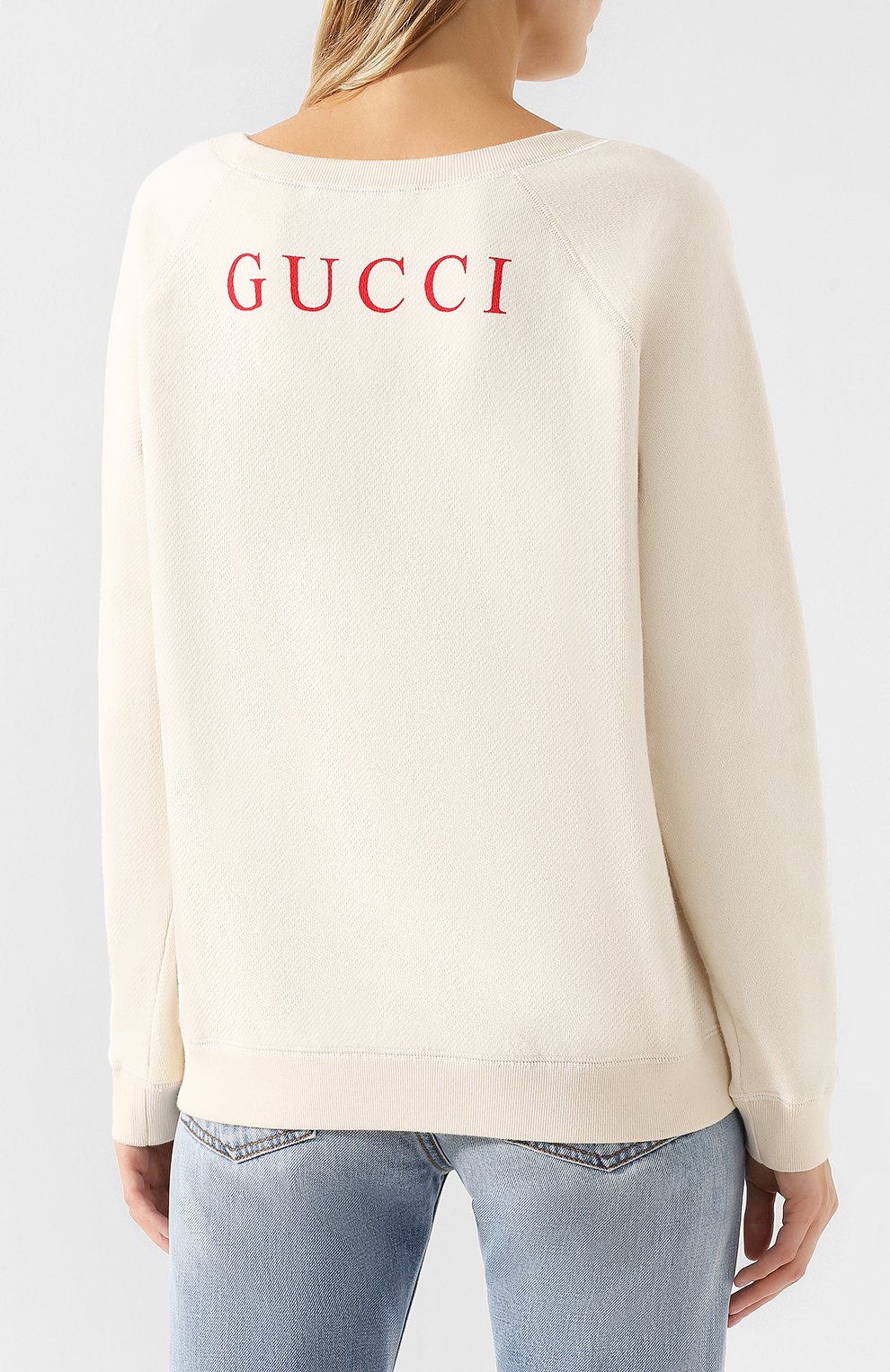 Хлопковый пуловер с принтом GUCCI белого цвета по цене 146000 руб., арт. 539088/X916B, фото 4 Хлопковый пуловер с принтом GUCCI, арт. 539088/X916B, фото 4