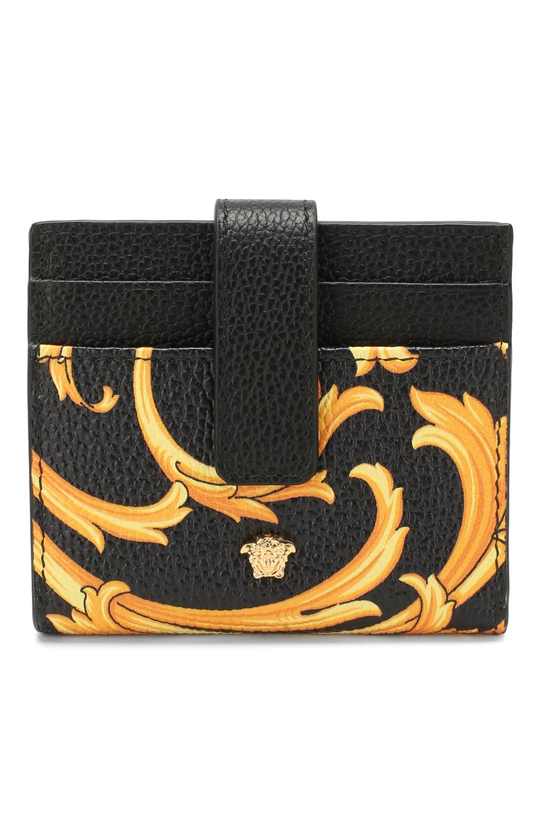 Мужской кожаный �футляр для кредитных карт VERSACE золотого цвета, арт. DPN7853/DVTG8 | Фото 1 (Материал: Натуральная кожа; Материал сплава: Проставлено; Нос: Не проставлено; Статус проверки: Проверена категория)