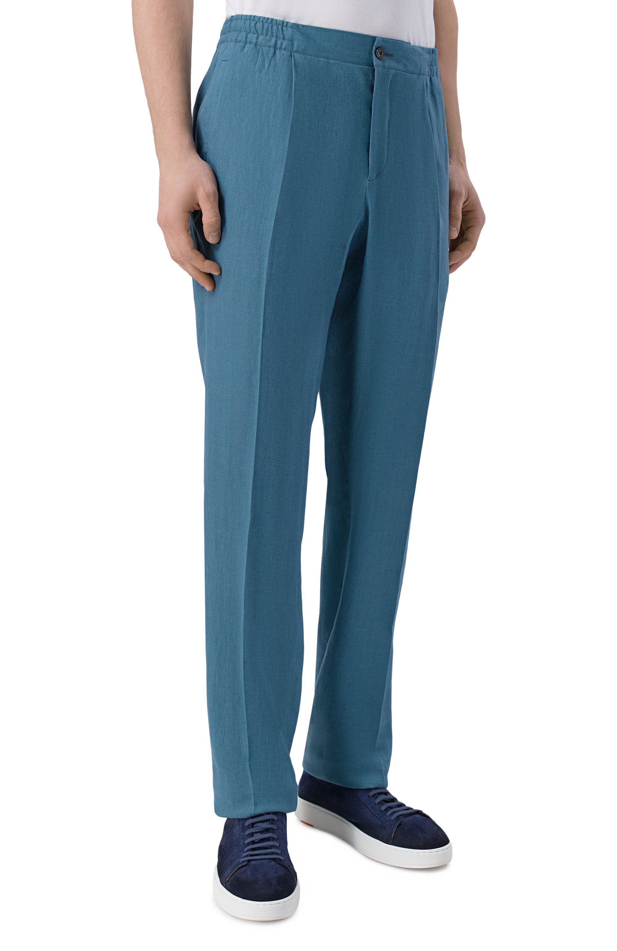 Льняные брюки KITON голубого цвета по цене 196500 руб., арт. UPN01H09690, фото 3 Льняные брюки KITON, арт. UPN01H09690, фото 3