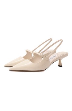 Женские кожаные туфли didi 45 JIMMY CHOO кремового цвета, арт. DIDI 45/PAT | Фото 1 (Драгоценные ка�мни: Проставлено; Материал внутренний: Натуральная кожа; Материал сплава: Проставлено; Каблук высота: Средний; Материал внешний: Натуральная кожа; Подошва: Плоская; Каблук тип: Kitten heel; Женское Кросс-КТ: Слингбэки)