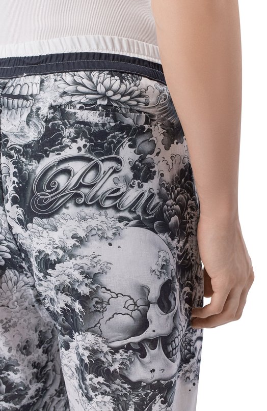 Шорты изо льна и хлопка Philipp Plein SAFC MRT1641 PTE003N Чёрно-белый  SAFC MRT1641 PTE003N Фото 5