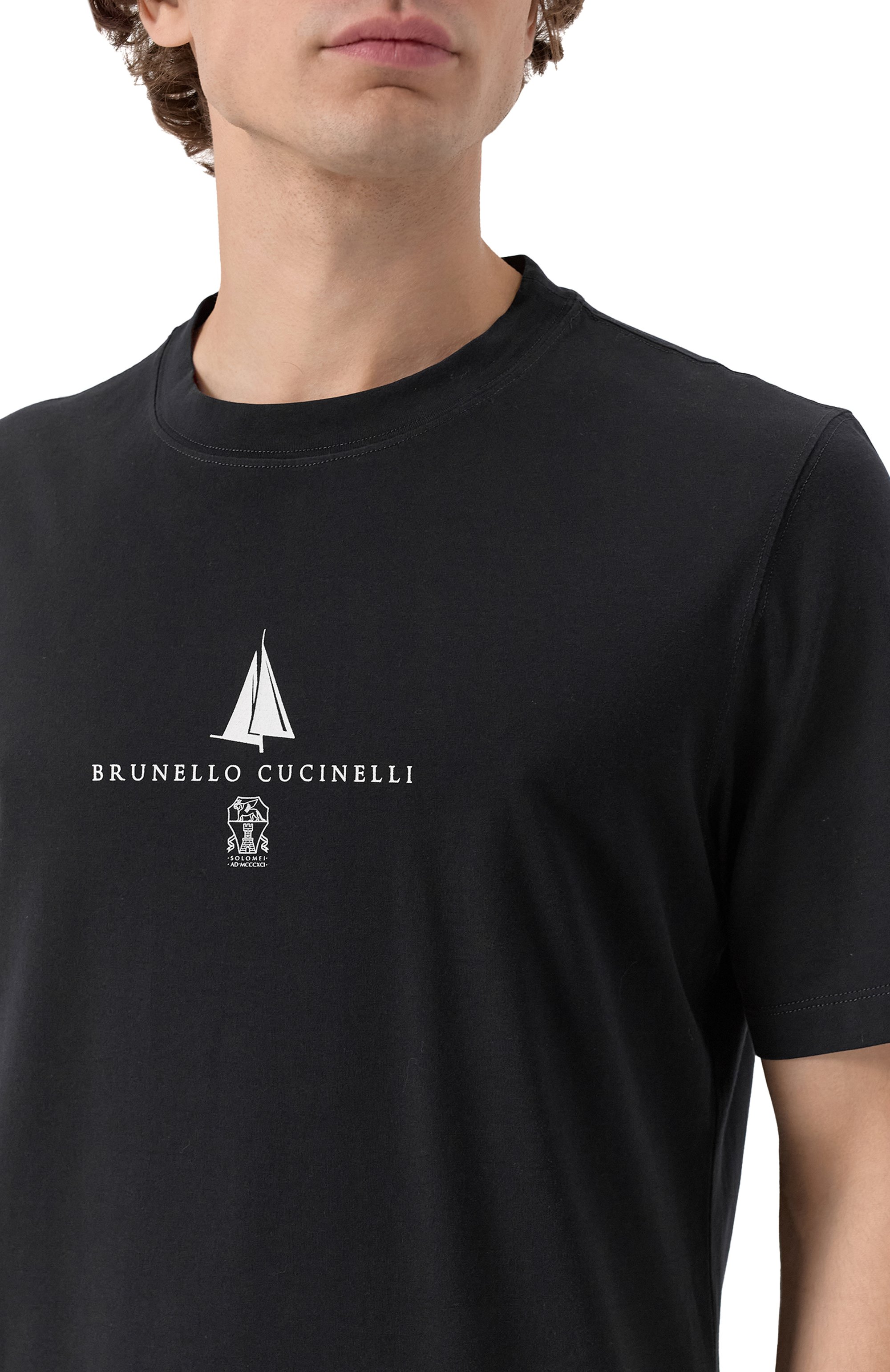 Хлопковая футболка BRUNELLO CUCINELLI темно-синего цвета по цене 65450 руб., арт. M0B138476P, фото 5 Хлопковая футболка BRUNELLO CUCINELLI, арт. M0B138476P, фото 5