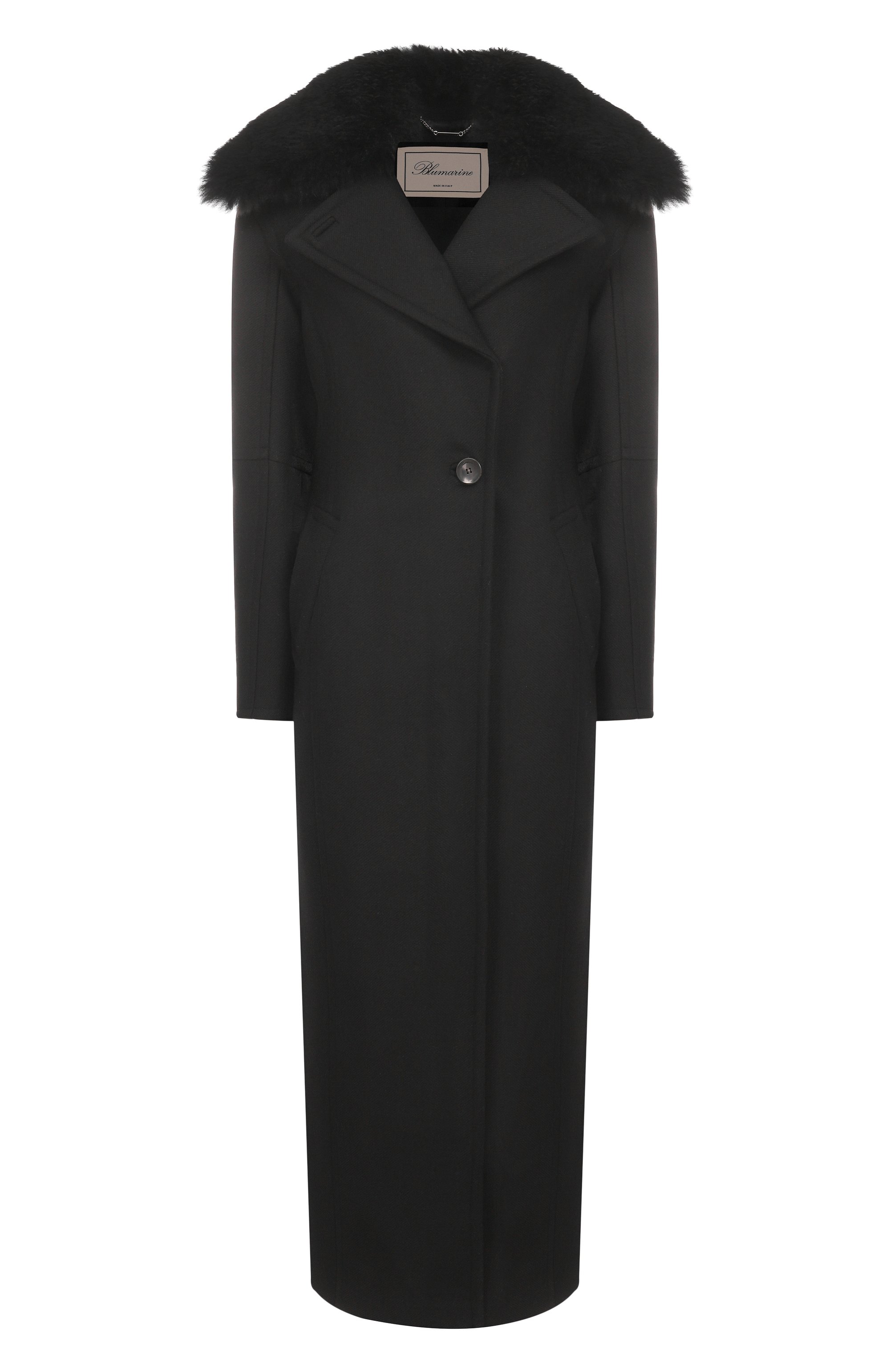 Пальто с отделкой из овчины BLUMARINE черного цвета по цене 156000 руб., арт. 2S099W_SET, фото 1 Пальто с отделкой из овчины BLUMARINE, арт. 2S099W_SET, фото 1