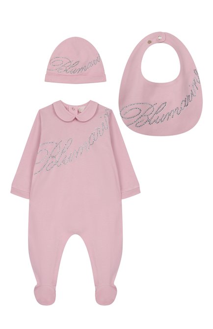 Детский комплект из трех предметов BLUMARINE ро�зового цвета, арт. BNKT001.0.JF054/3M-9M | Фото 1 (Нос: Не проставлено; Материал внешний: Хлопок; Материал сплава: Проставлено)