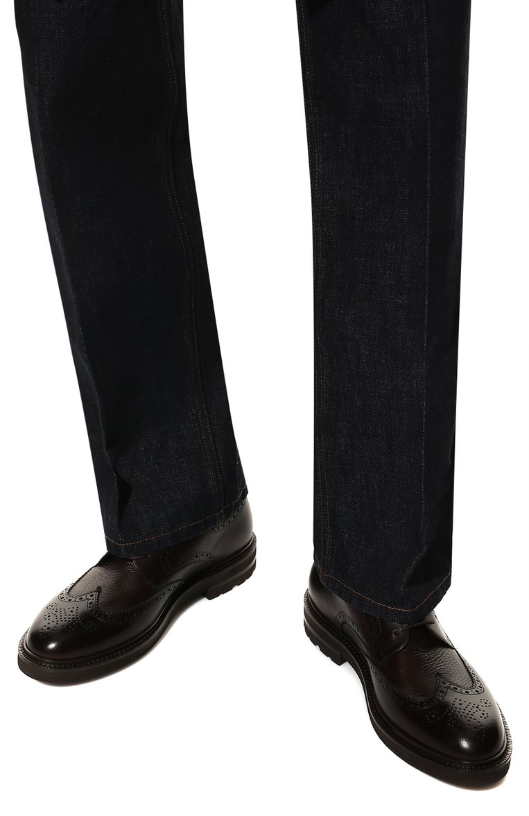 Мужские кожаные дерби H`D`S`N BARACCO темно-коричневого цвета, арт. 82216.BV.0* | Фото 3 (Материал внешний: Кожа; Мужское Кросс-КТ: Броги-обувь; Материал внутренний: Натуральная кожа; Материал сплава: Проставлено; Нос: Не проставлено; Стили: Классический)