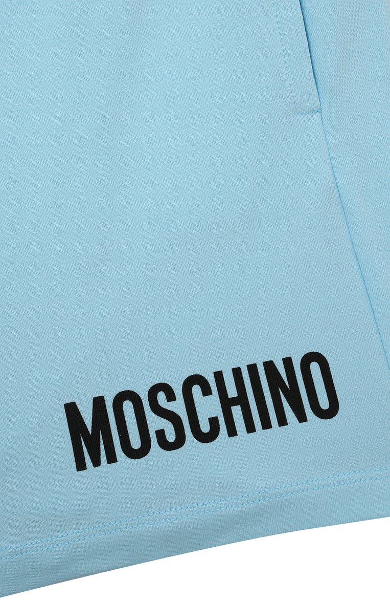 Детские хлопковые шорты MOSCHINO голубого цвета, арт. HQQ002/LBA10/5 | Фото 3 (Материал внешний: Хлопок; Случай: Повседневный; Нос: Не проставлено)